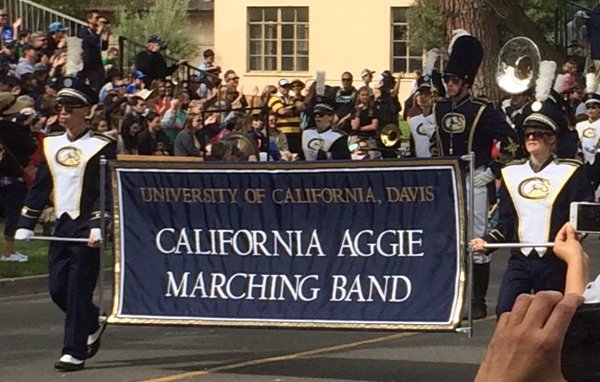گروه موسیقی Cal Aggie Band-uh رهبری رژه ۱۰۳مین روز سالانه پیکنیک را بر عهده دارد.